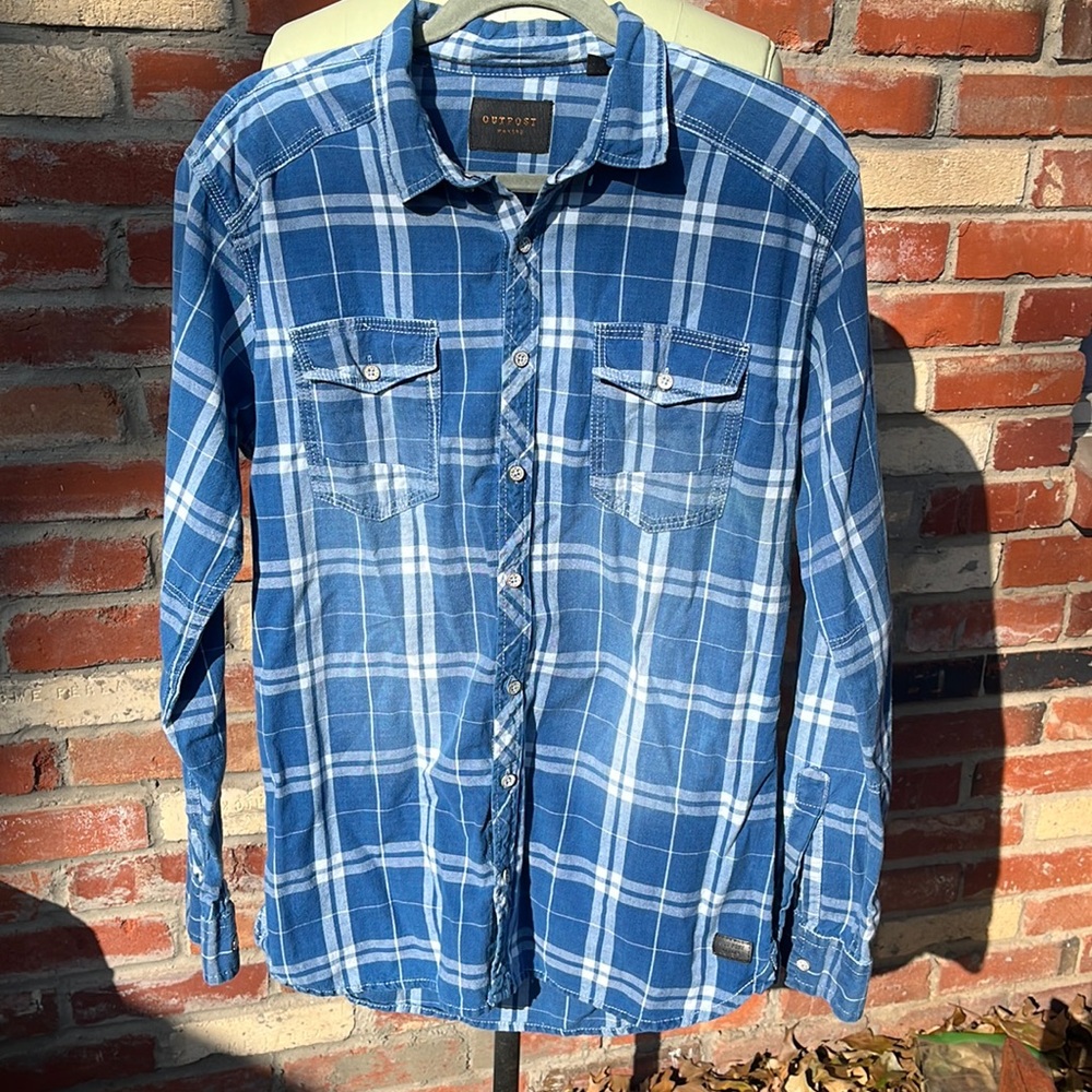 Outpost Makers Plaid Chambray Button Down size L